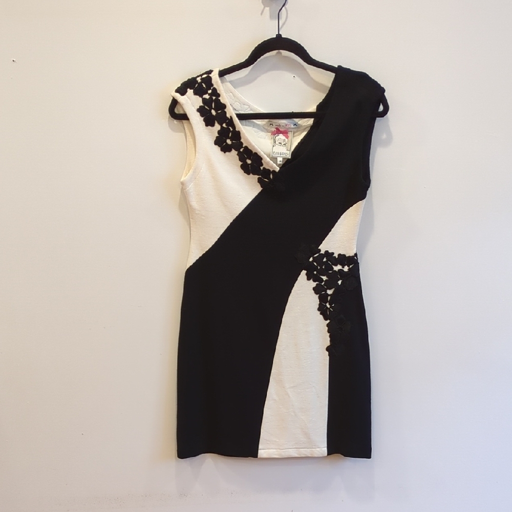 Yoana Baraschi Black White Color block Floral Y2K Mini Dress Size M EUC
